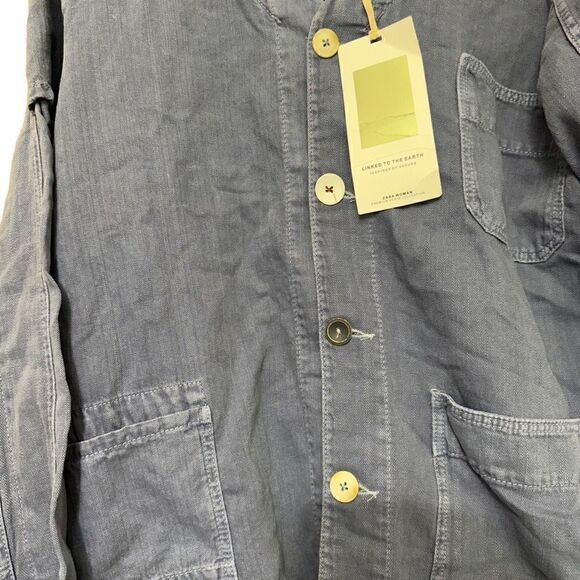 COPY - NWT Zara premium denim woman’s cotton linen blue denim jacket size M - Picture 7 of 8